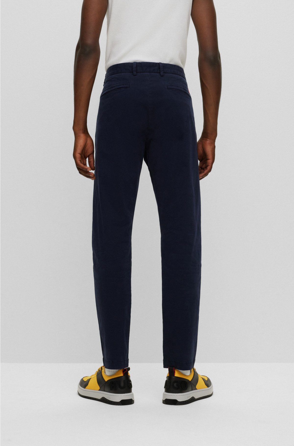 Slim-fit trousers in stretch-cotton gabardine, Dark Blue