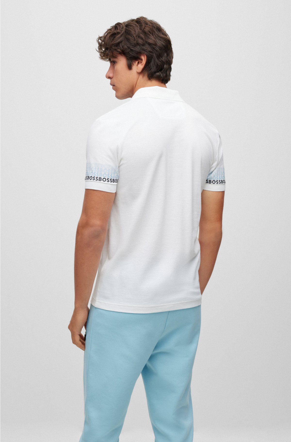 Cotton-piqué polo shirt with repeat-logo sleeves, White