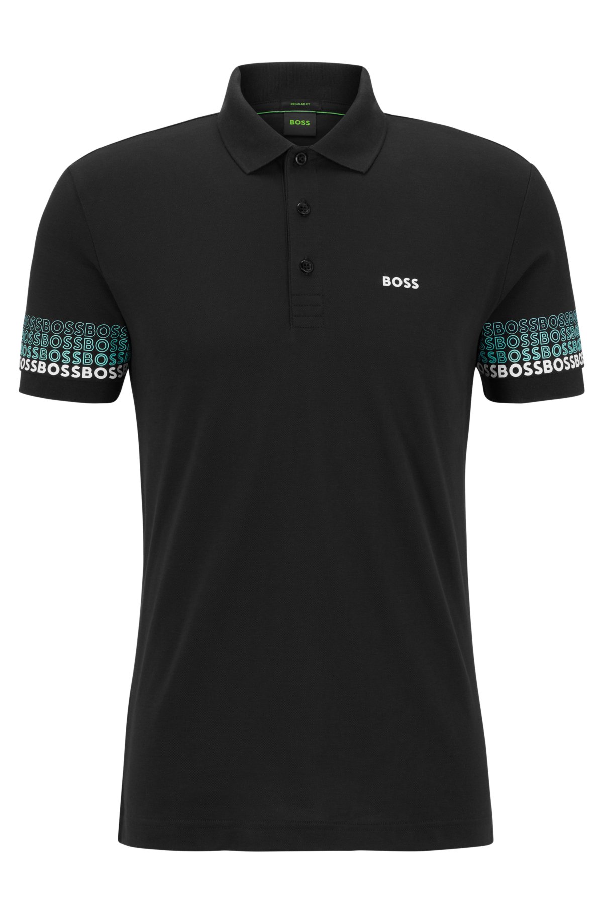 Cotton-piqué polo shirt with repeat-logo sleeves, Dark Blue