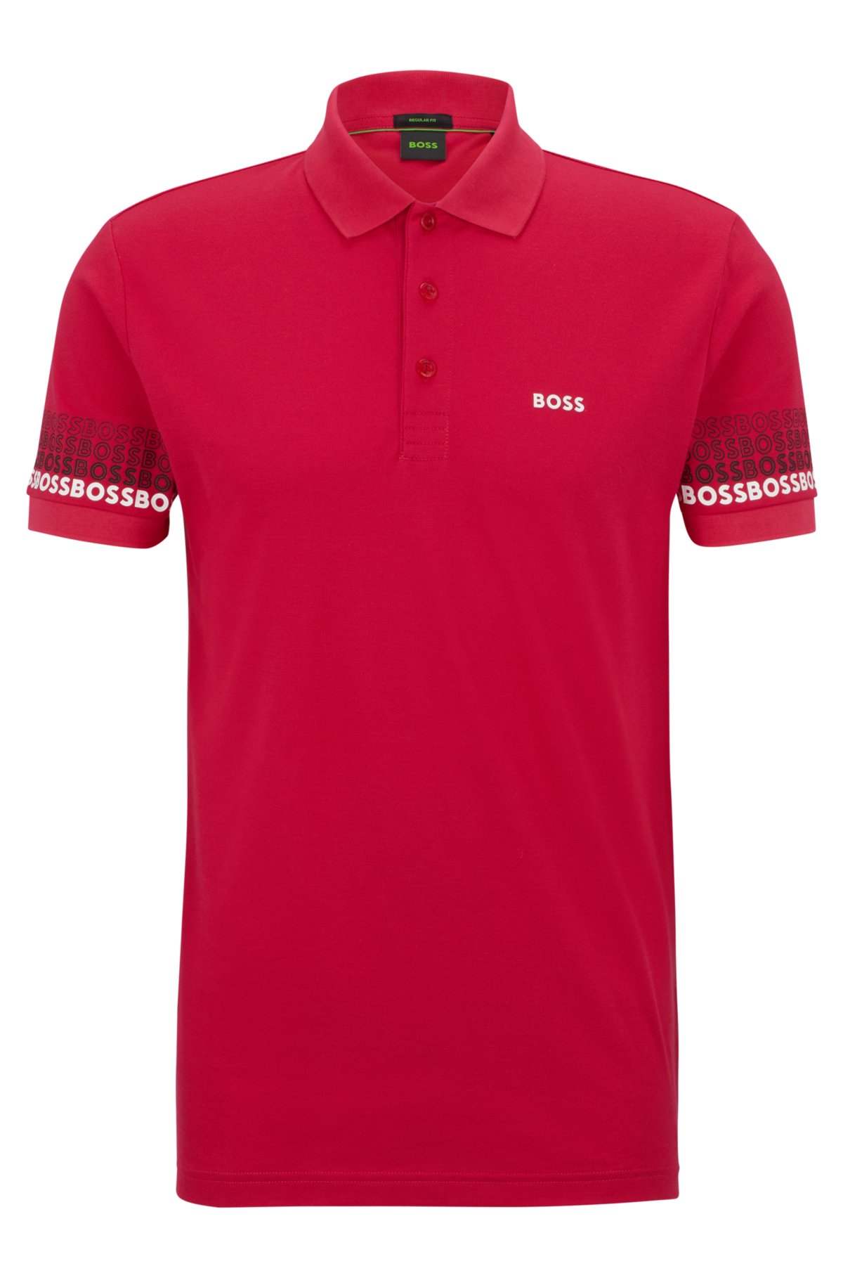 Cotton-piqué polo shirt with repeat-logo sleeves, Pink