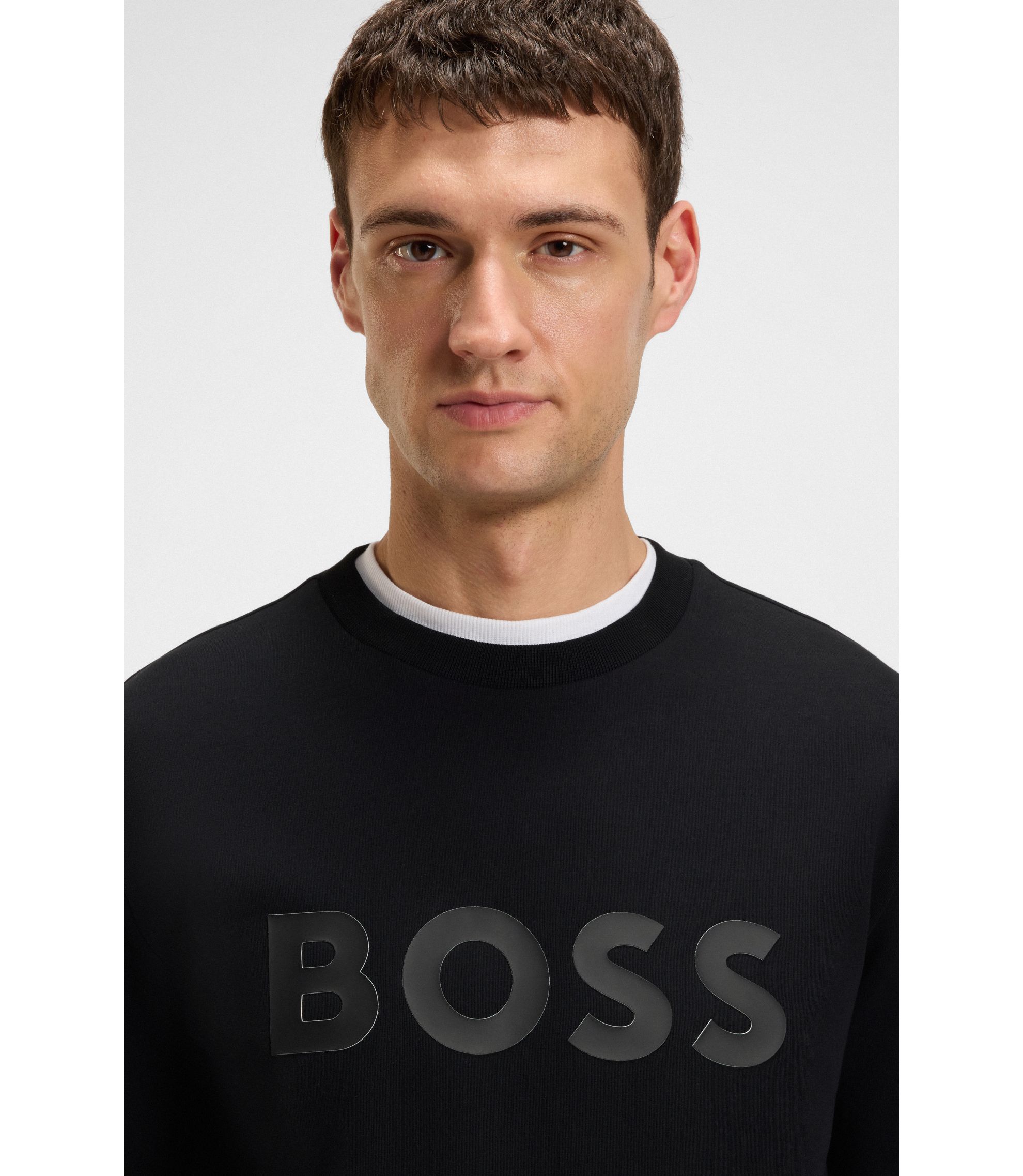 BOSS - Stretch-cotton sweatshirt with sandwich logo - Black