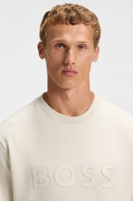 Sweat en coton stretch &agrave; logo en relief, Blanc