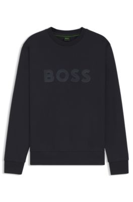 Hugo Boss Stretch-cotton Sweatshirt With Sandwich Logo In Blue