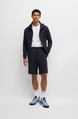 Short Regular en coton stretch avec logo en relief, Bleu fonc&eacute;