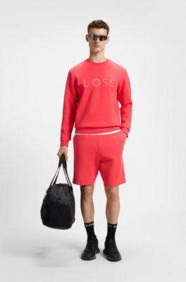 Stretch-cotton regular-fit shorts with sandwich logo, Light Red