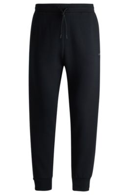 Hugo Boss Stretch-cotton Tracksuit Bottoms With Logo Print In Black