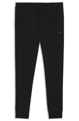 Stretch-cotton track pants with logo print, Black