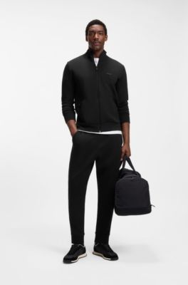 Stretch-cotton track pants with logo print, Black