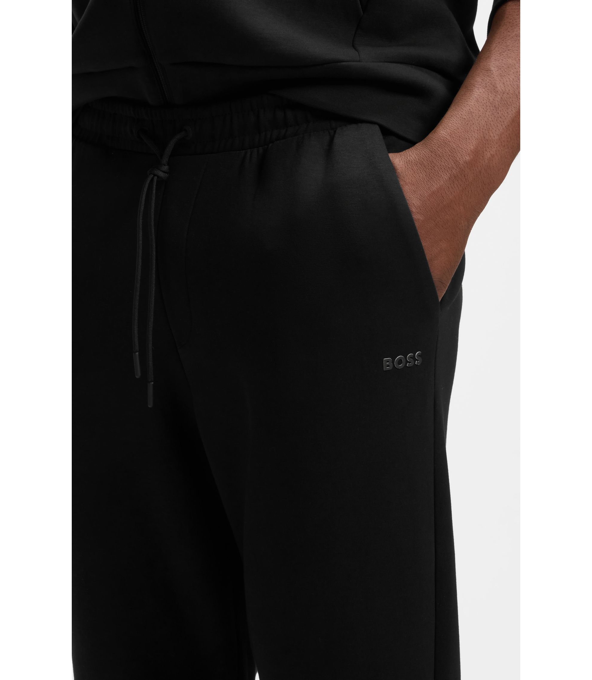 BOSS Stretch-cotton tracksuit bottoms with logo print Black