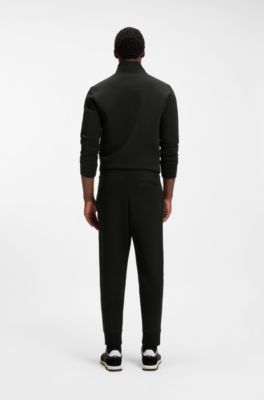 Stretch-cotton track pants with logo print, Black