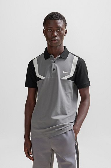 Slim-fit polo shirt with color-blocking, Grey