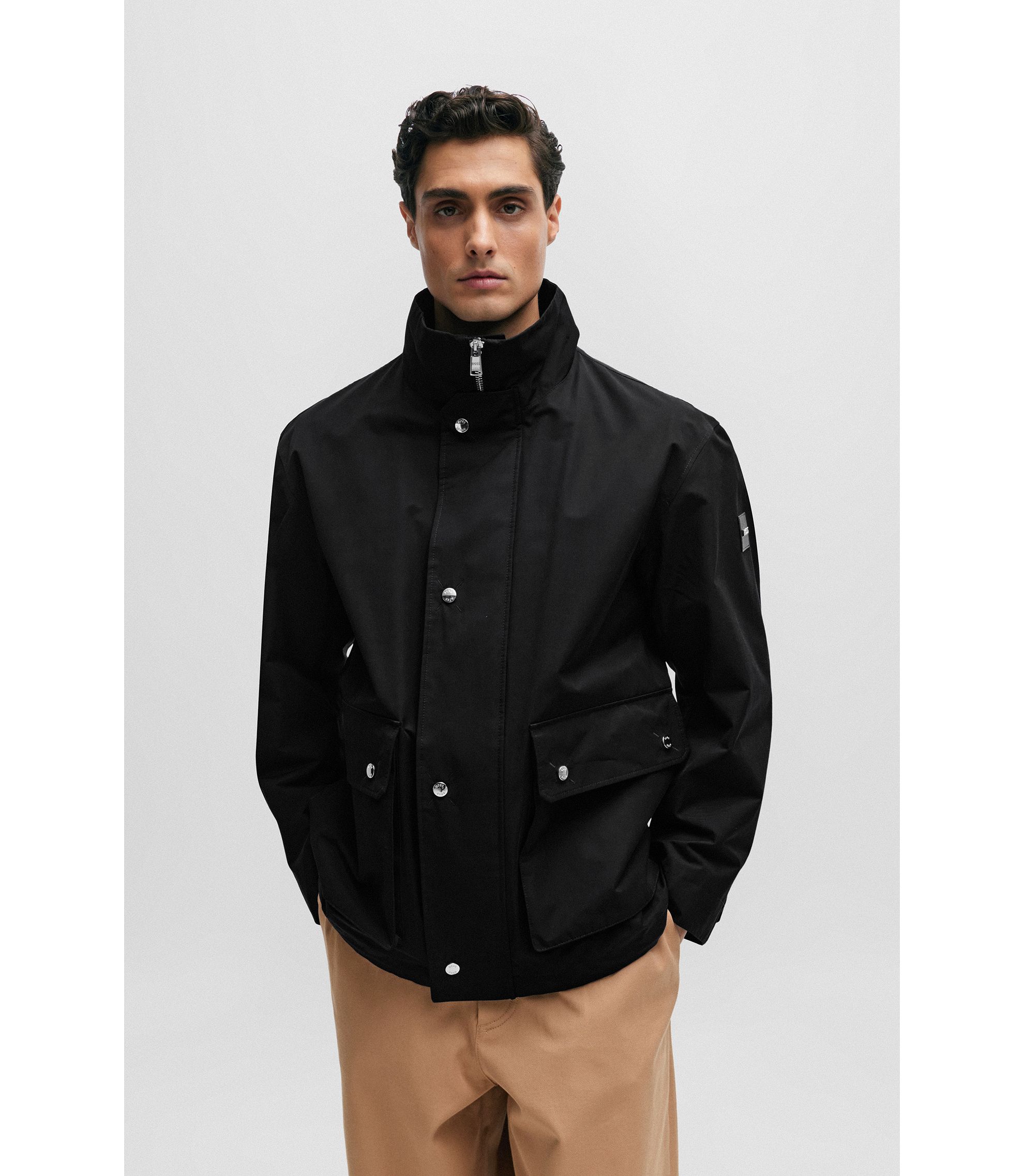 BOSS - Regular-fit jacket with high collar - Black BOSS - Regular-fit jacket with high collar - Black