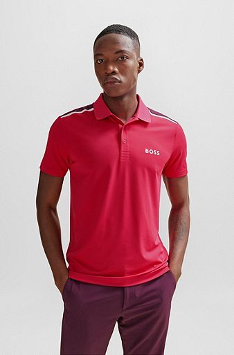 Performance-stretch polo shirt with contrast logo, light pink