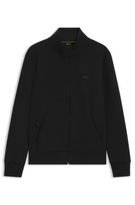 Stretch-cotton zip-up sweatshirt with logo print, Black