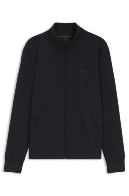 Sweat zipp&eacute; en coton stretch &agrave; logo imprim&eacute;, Bleu fonc&eacute;