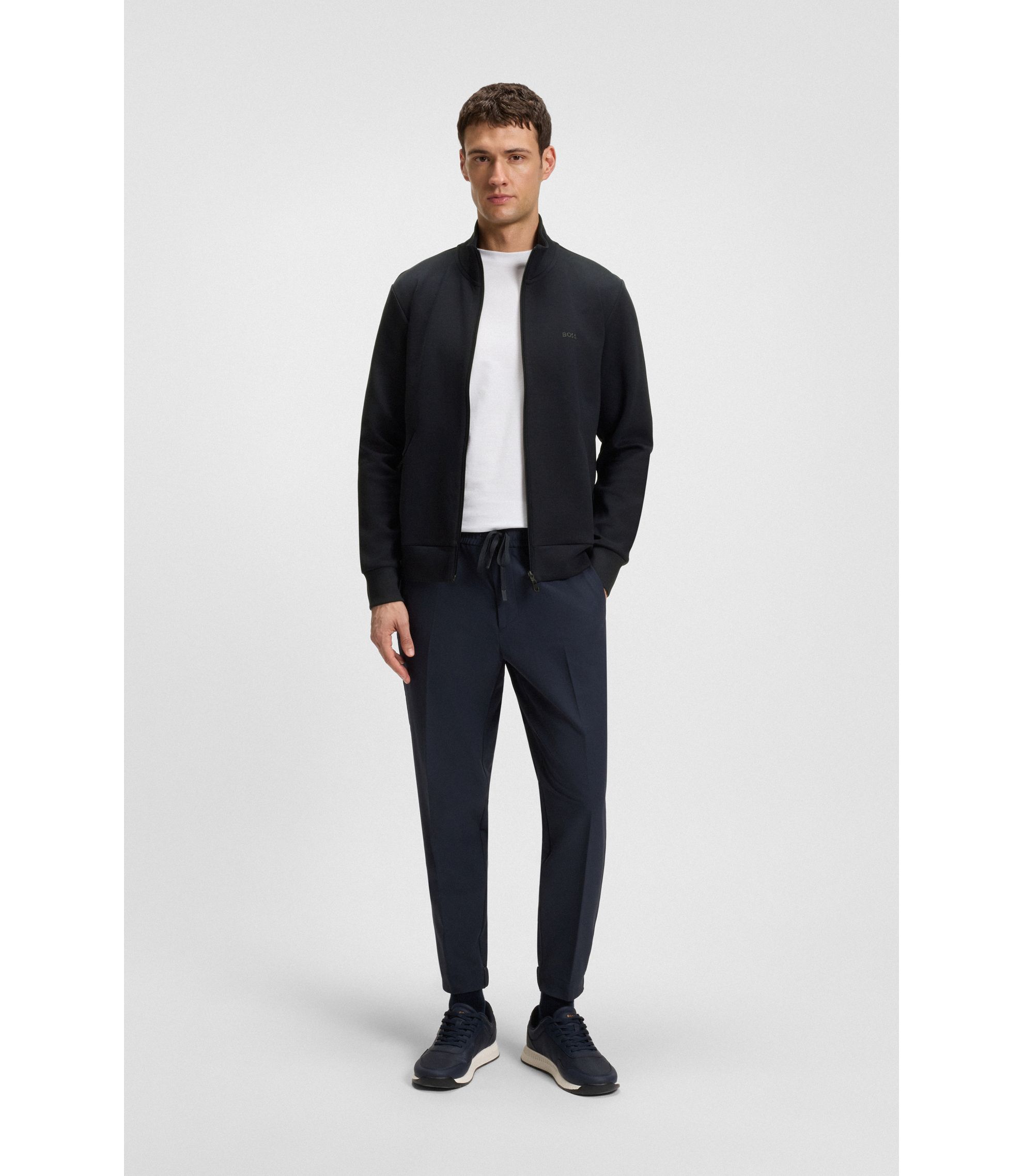 BOSS - Stretch-cotton zip-up sweatshirt with logo print