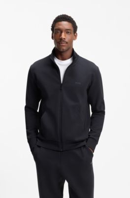 Stretch-cotton zip-up sweatshirt with logo print, Dark Blue