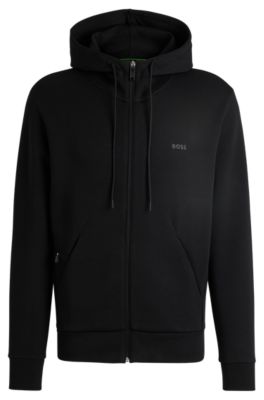 BOSS - Stretch-cotton zip-up hoodie with logo print