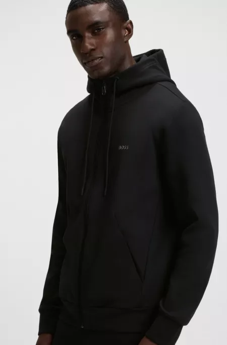 Stretch-cotton zip-up hoodie with logo print