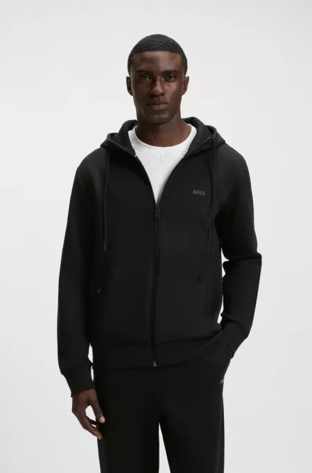 Stretch-cotton zip-up hoodie with logo print