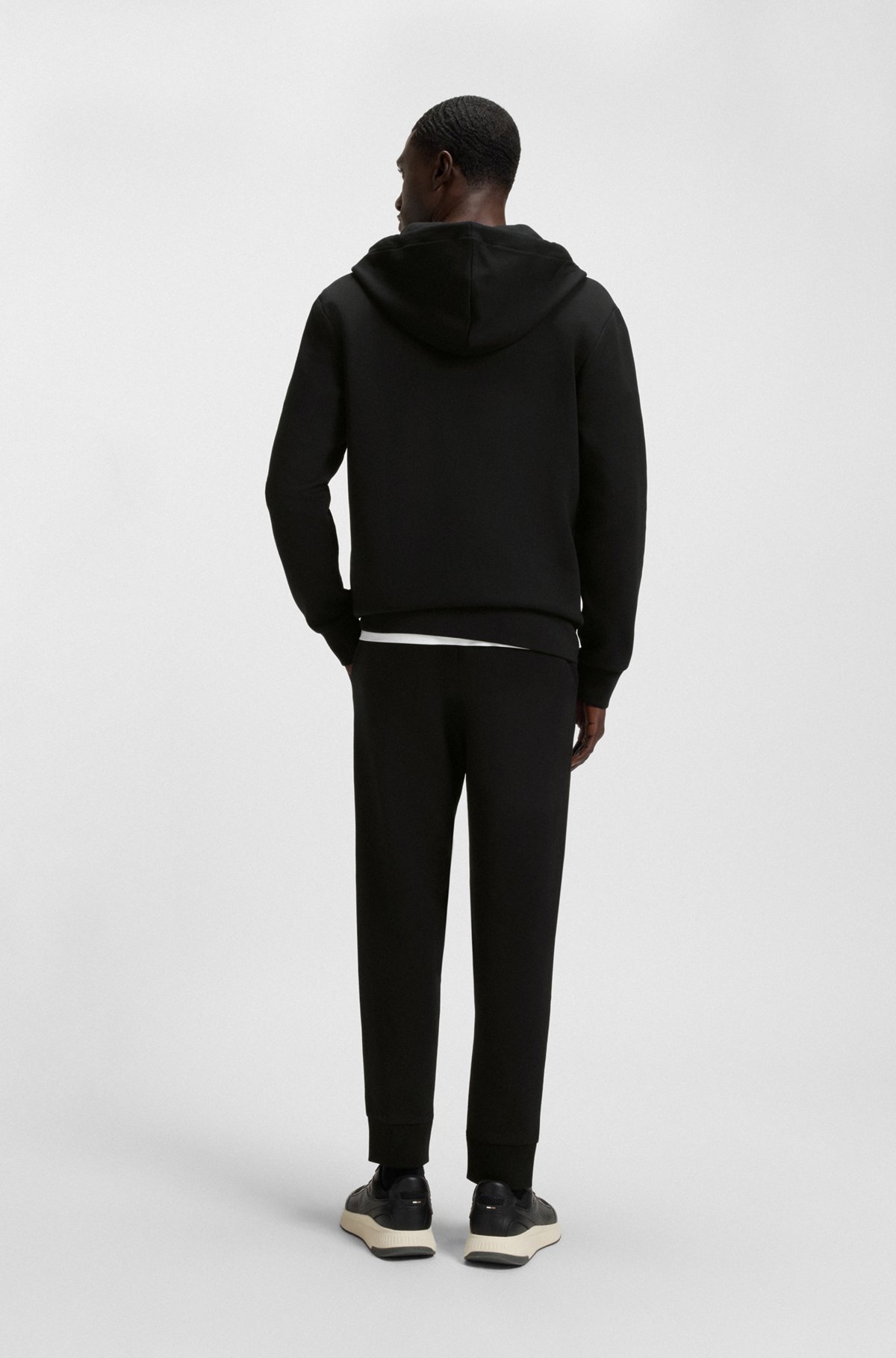 BOSS - Stretch-cotton zip-up hoodie with logo print - Black BOSS - Stretch-cotton zip-up hoodie with logo print - Black