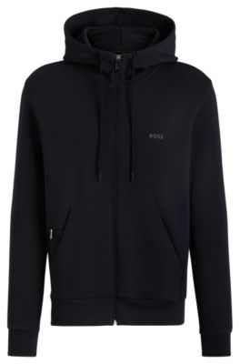 BOSS - Stretch-cotton zip-up hoodie with logo print