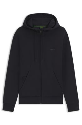 Sudadera con capucha y cremallera en algod&oacute;n el&aacute;stico con logo estampado, Azul oscuro