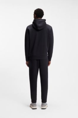 Sudadera con capucha y cremallera en algod&oacute;n el&aacute;stico con logo estampado, Azul oscuro