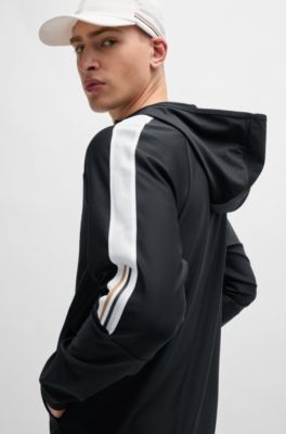 BOSS x MATTEO BERRETTINI Sudadera con capucha y cremallera regular fit con ilustraci&oacute;n a rayas de la marca, Negro