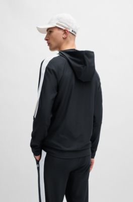 BOSS x MATTEO BERRETTINI Sudadera con capucha y cremallera regular fit con ilustraci&oacute;n a rayas de la marca, Negro