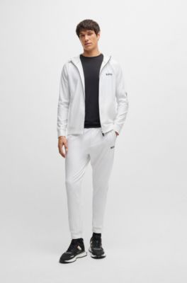 BOSS x MATTEO BERRETTINI Regular-fit zip-up hoodie with signature-stripe artwork, White