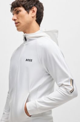 BOSS x MATTEO BERRETTINI Regular-fit zip-up hoodie with signature-stripe artwork, White