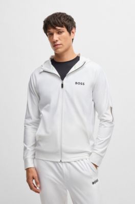 BOSS x MATTEO BERRETTINI Regular-fit zip-up hoodie with signature-stripe artwork, White
