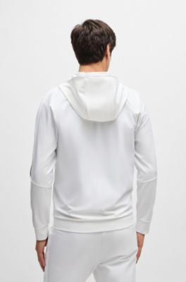 BOSS x MATTEO BERRETTINI Regular-fit zip-up hoodie with signature-stripe artwork, White