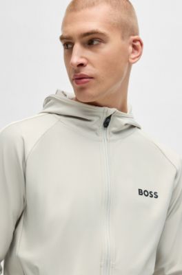 BOSS x MATTEO BERRETTINI Regular-fit zip-up hoodie with signature-stripe artwork, Light Beige