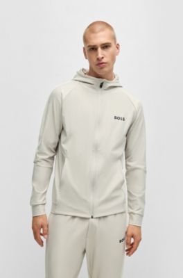 BOSS x MATTEO BERRETTINI Regular-fit zip-up hoodie with signature-stripe artwork, Light Beige