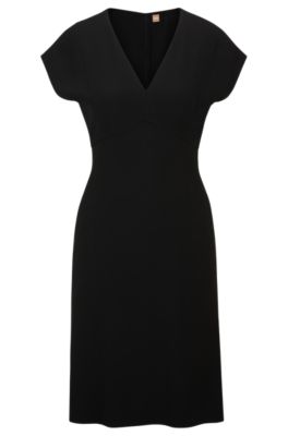 BOSS - Slim-fit V-neck dress with cap sleeves