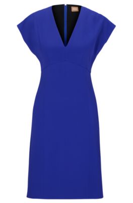 BOSS - Slim-fit V-neck dress with cap sleeves