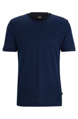 Structured-cotton T-shirt with mercerized finish, Dark Blue