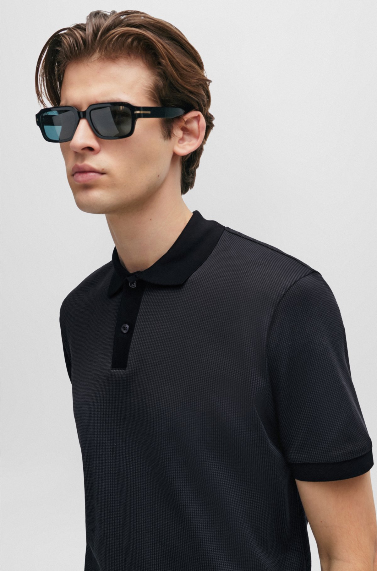 BOSS - Structured-cotton polo shirt with mercerized finish