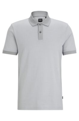 Shop Hugo Boss Structured-cotton Polo Shirt With Mercerized Finish In Silver