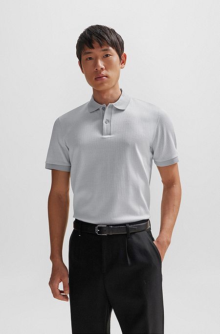 Structured-cotton polo shirt with mercerized finish, Silver