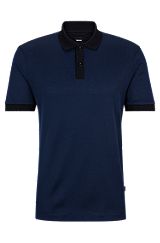 Structured-cotton polo shirt with mercerized finish, Dark Blue