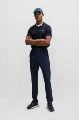 Polo de algod&oacute;n el&aacute;stico con cuello de rayas 3D, Azul oscuro