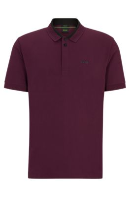 Shop Hugo Boss Stretch-cotton Polo Shirt With 3d-stripe Collar In Light Pink