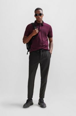 Polo de algod&oacute;n el&aacute;stico con cuello de rayas 3D, Rosa claro