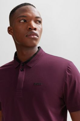 Polo de algod&oacute;n el&aacute;stico con cuello de rayas 3D, Rosa claro