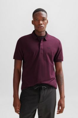 Polo de algod&oacute;n el&aacute;stico con cuello de rayas 3D, Rosa claro