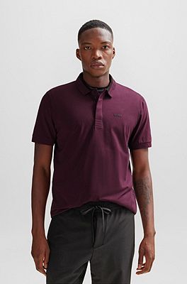 BOSS Stretch cotton polo shirt with 3D stripe collar