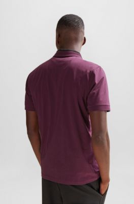 Polo de algod&oacute;n el&aacute;stico con cuello de rayas 3D, Rosa claro